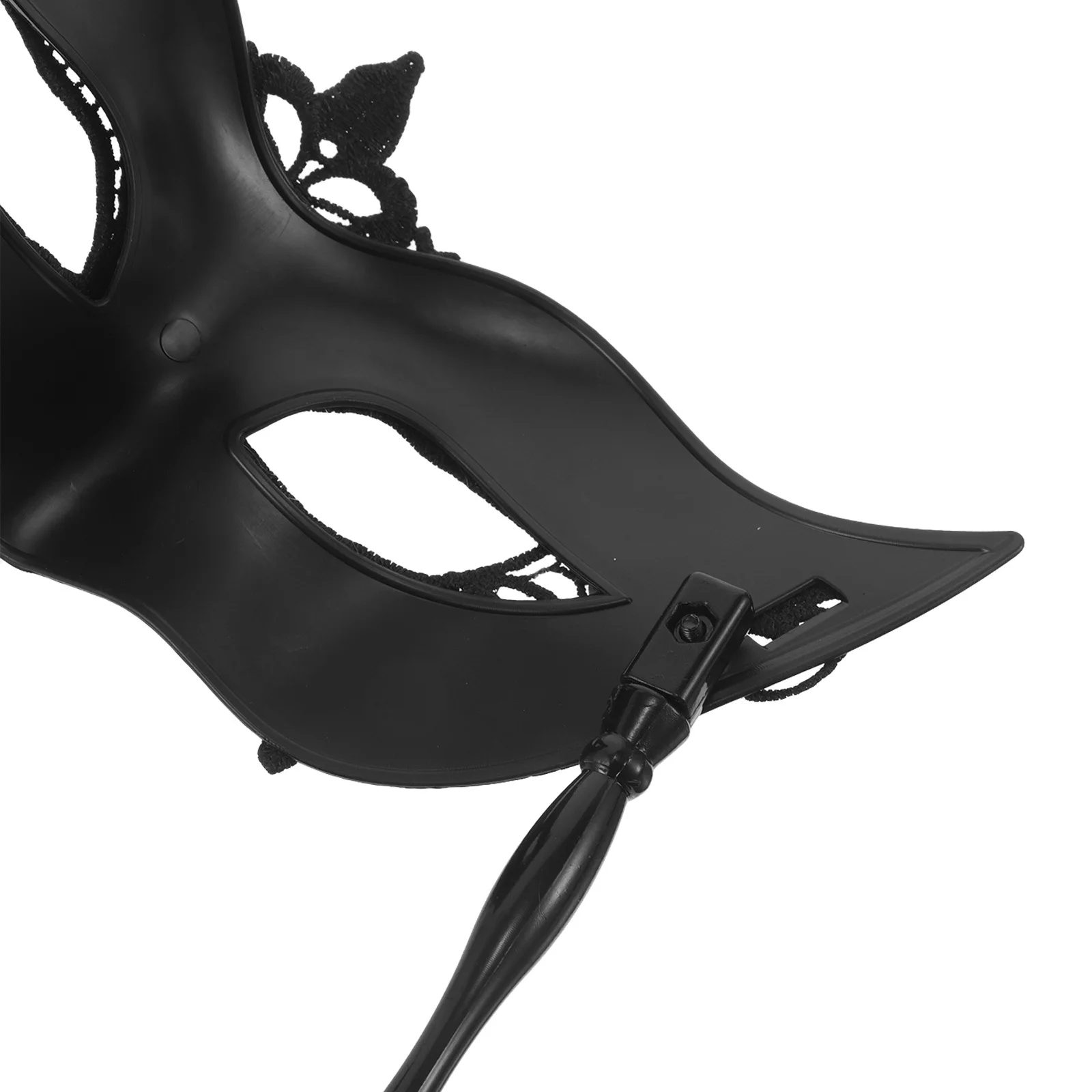 قناع تنكر نصف وجه بتصميم أنيق من الدانتيل مع مقبض لحفلات الهالوين وأداء مسرح الكرنفال باللون الأسود