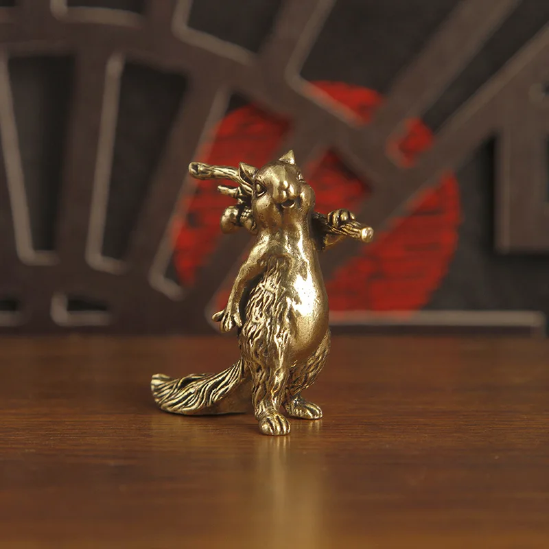 Figura de Ardilla de Latón Vintage con Rama, Estatua de Animal Rústica de Cobre, Adorno Decorativo para Hogar, Oficina, Escritorio, Mascota de Té, Artesanía