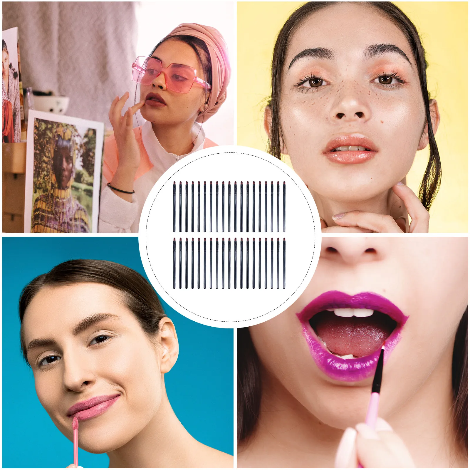 50Pcs Lip Brush Portable Lipstick Applicator Multi Function Makeup Tool Flexible for Home Salon Travel Use