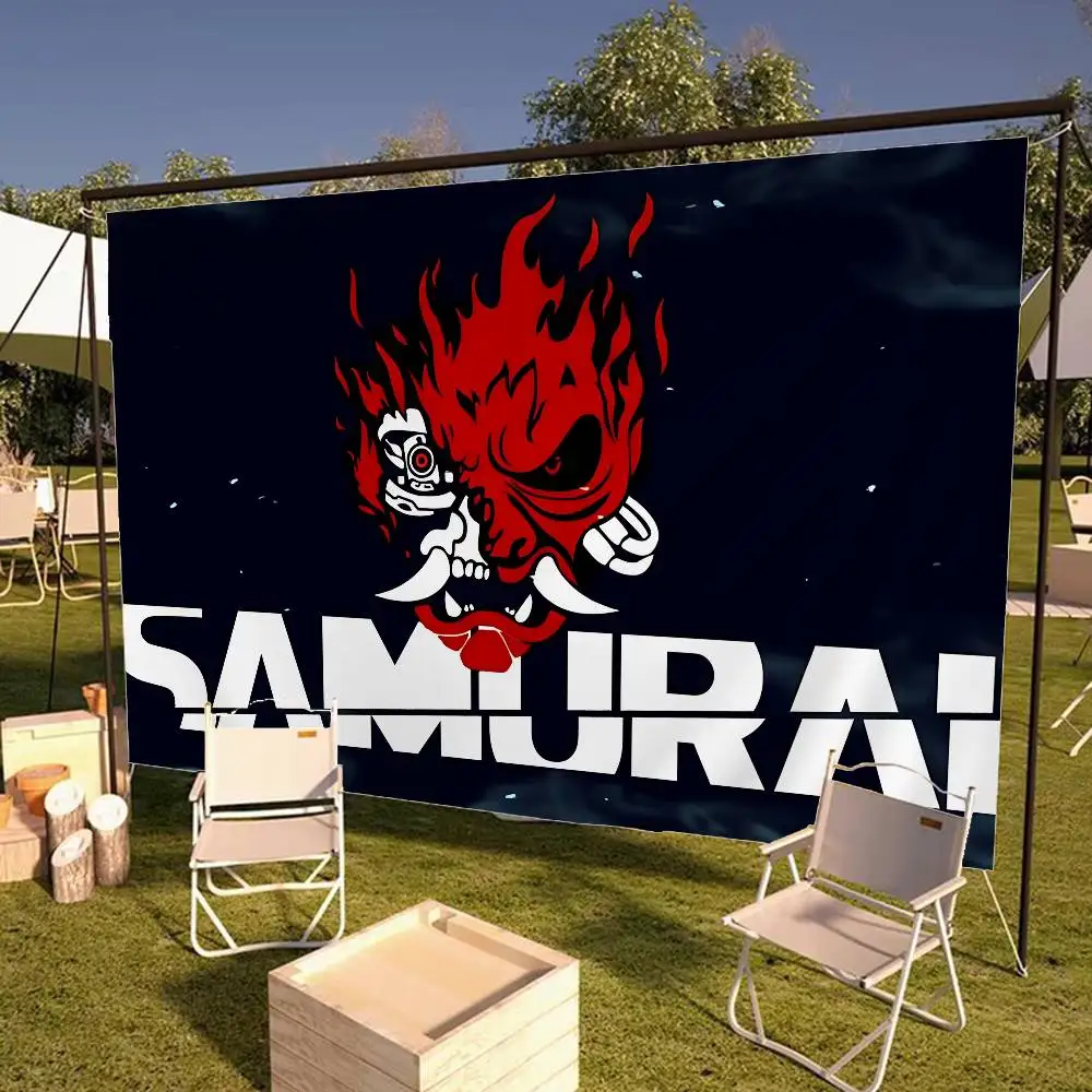 Samurai Cyberpunk Logo Large Size Flags Printing Patterns Interesting Birthday Party Decorations Banner
