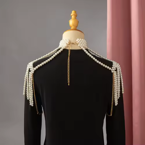 Elegant Bridal Shoulder Chain Jewelry Handmade Beaded Large Necklace Hollow Imitation Pearl Body Chain Wedding Shawl Accessories - Image 2