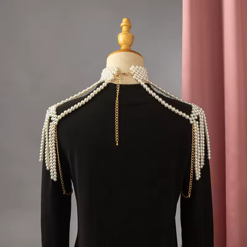Elegant Bridal Shoulder Chain Jewelry Handmade Beaded Large Necklace Hollow Imitation Pearl Body Chain Wedding Shawl Accessories - Image 2