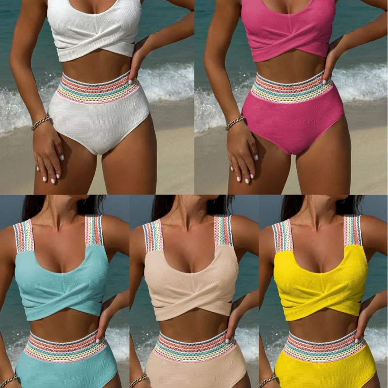 

New Rainbow Ribbon Series High-Waisted Two-Piece Swimsuit Bikinibikini