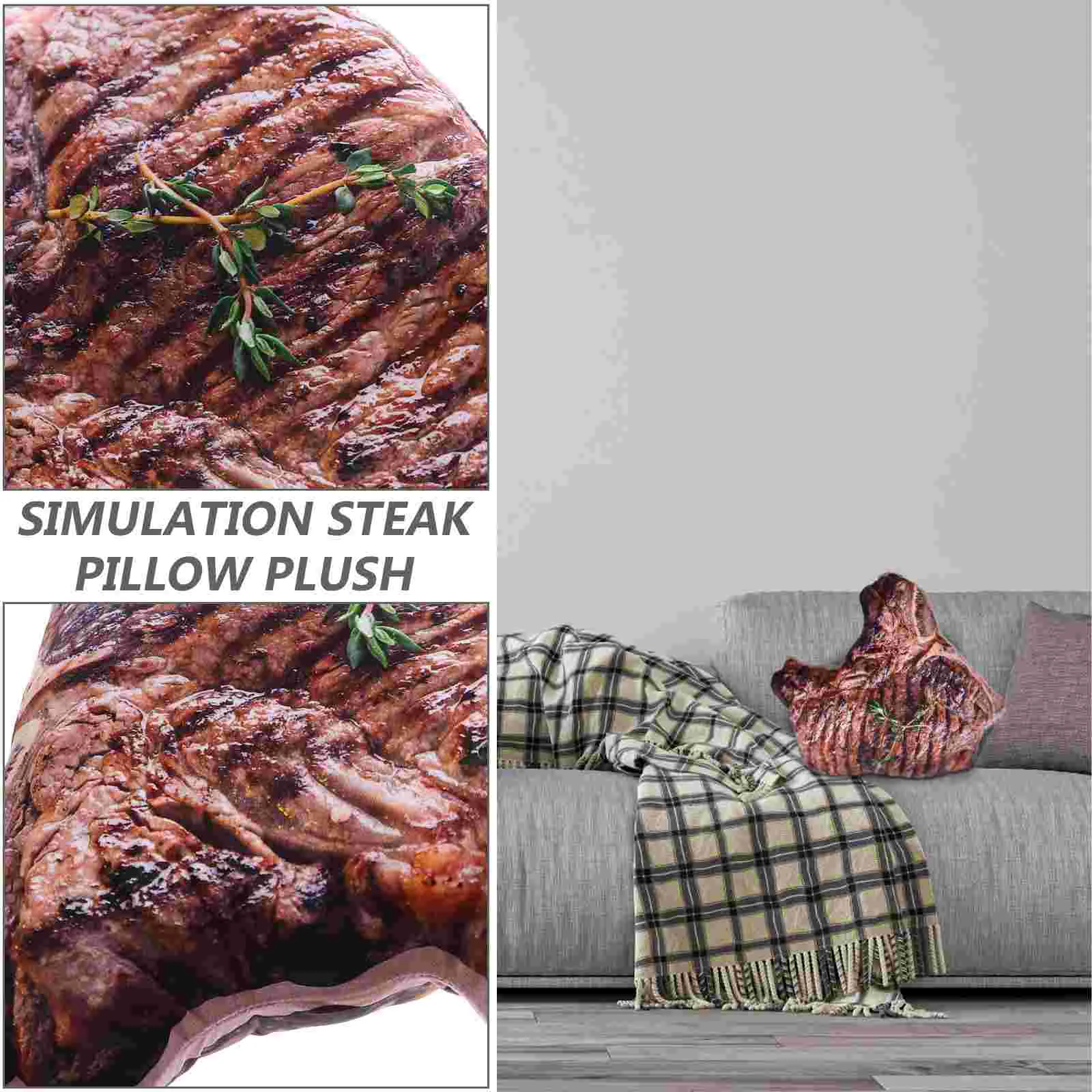 Steak Pillow Bed Cushion Simulation Throw Back for Car Sofa Decorative Candy Plush Toy Funny Cushions