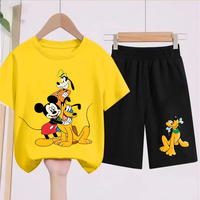 Fun and Cute Mickey Mouse Goofy Pluto T-shirt for Boys and Girls Aged 2-12 Casual O-Neck Short sleeved Shorts T-shirt Set2-Piece