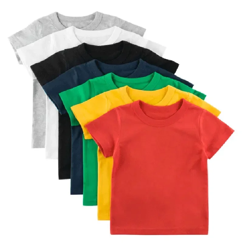 Camisetas lisas para niños, camisetas para niños y niñas, ropa de algodón liso en blanco para bebés, camisetas de verano blancas y negras para niños