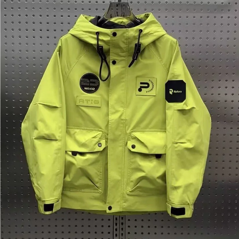 سترة رجالية فضفاضة بغطاء للرأس لفصلي الربيع والخريف، بأسلوب كوري عصري للشباب، مقاومة للرياح، مصنوعة من ألياف البوليستر، بأكما...