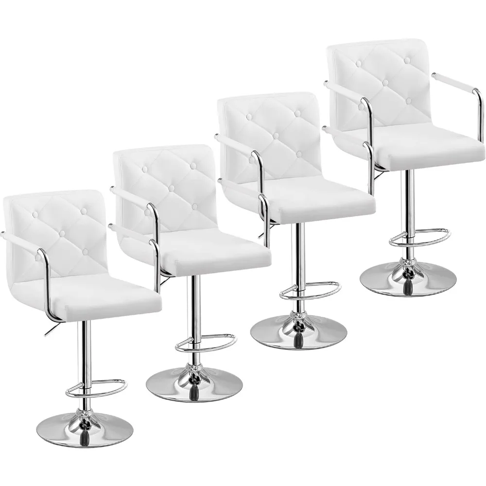 

Set of 4 Adjustable Bar Stools, Counter Height Barstool with Back and Arms, Swivel PU Leather Bar Chairs, counter stools