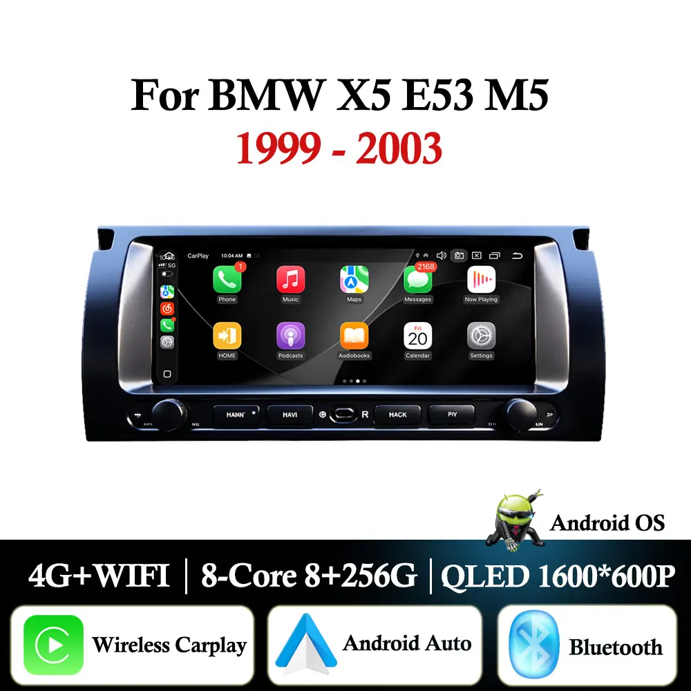 Radio multimedia estéreo para coche Android 16 para BMW X5 E53 M5 1999 - 2003 DSP estéreo GPS navegación Bluetooth WiFi pantalla táctil de 9.3 pulgadas