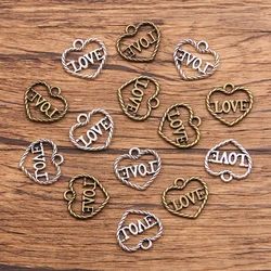 50PCS 13X14mm 2 Color Wholesale Metal Alloy Hollow Heart Charms Letter LOVE Pendant For Jewelry Making DIY Handmade Craft