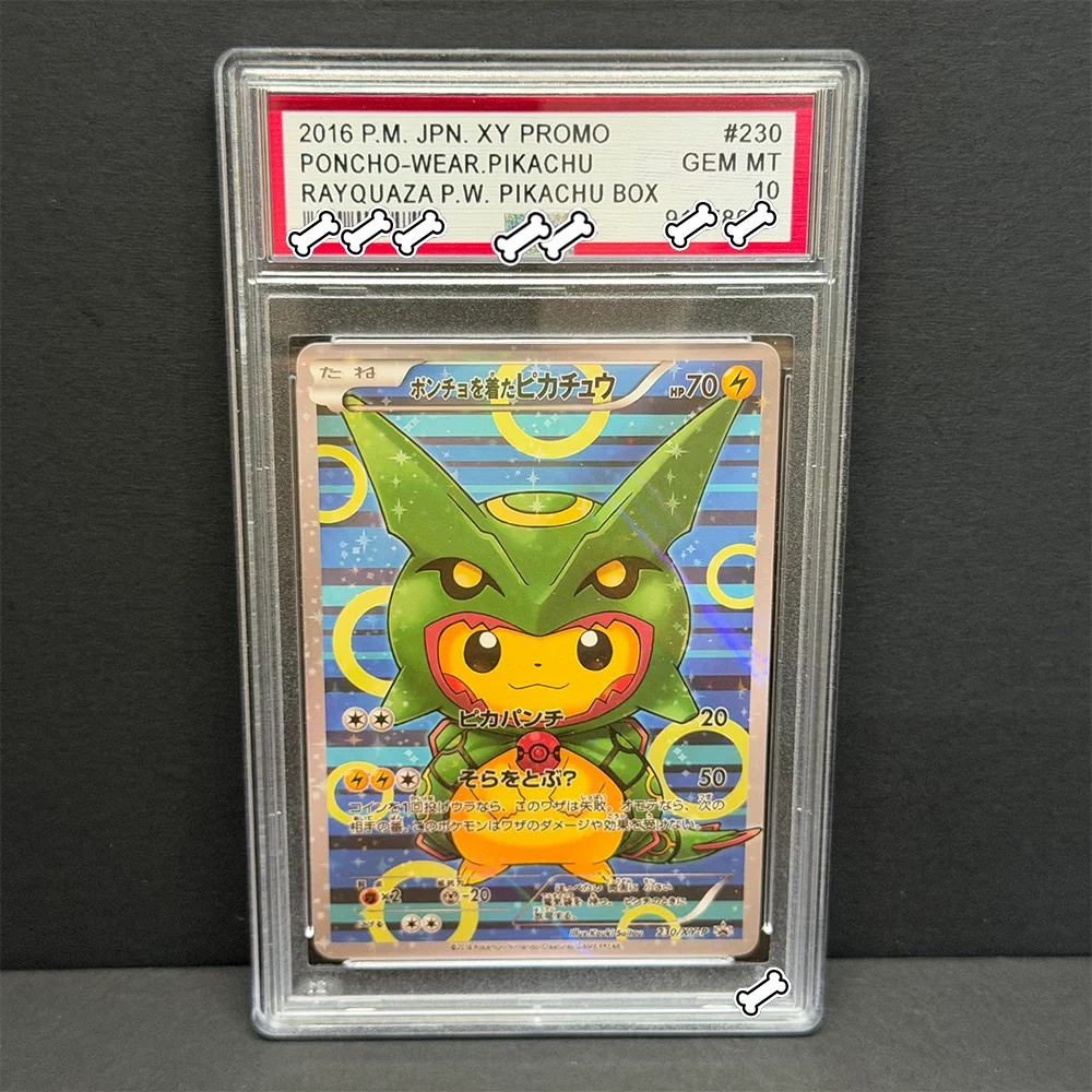 PTCG DIY 2016 P.M. JPN.XY PROMO PONCHO-WEAR.PIKACHUR RAYQUAZA P.W. Cartão Proxy de Brinquedo PIKACHU BOX Base Set GAME GREY HAT VAN GOGH