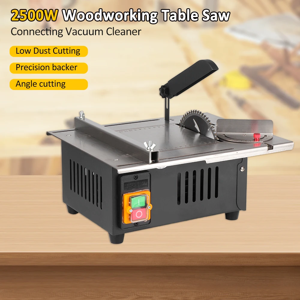 2500W 340mm*280mm Woodworking Decoration Table Saw Newly Upgraded Stainless Steel Table Top with Angle Ruler Adjustable Backing