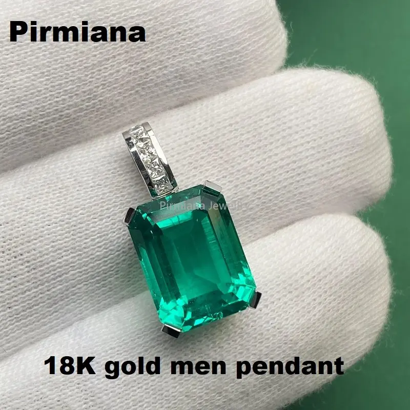 

Pirmiana New Dashion Men Style 18K Gold Pendant Setting 8.85ct Lab Grown Emerald and D VVS1 Moissanite Stone Custom Jewelry