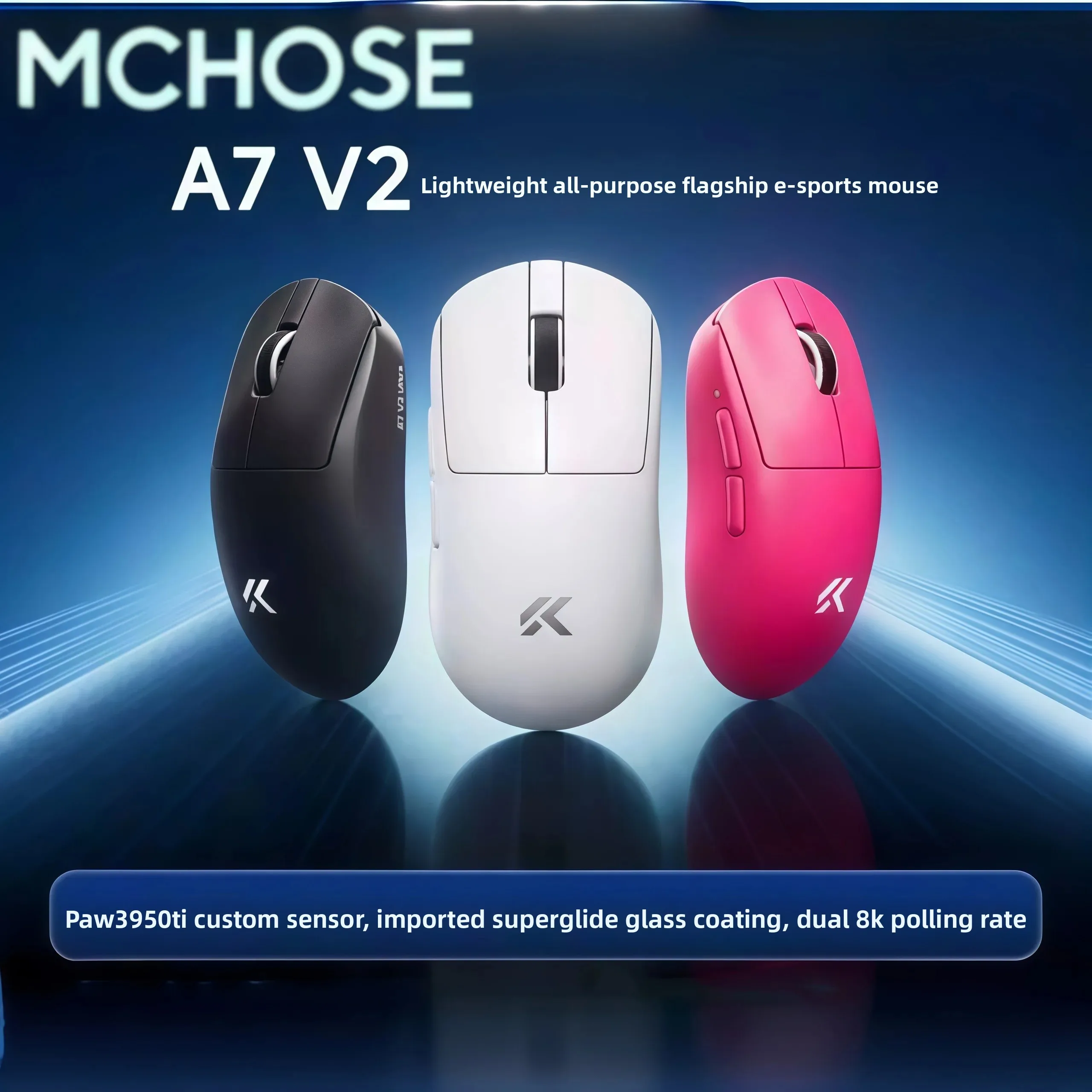 MCHOSE A7 V2 Mouse Gaming Wireless Bluetooth Triple Mode Lightweight Ultra PAW3395 Gaming Mouse Lightweight Design Ergonomic