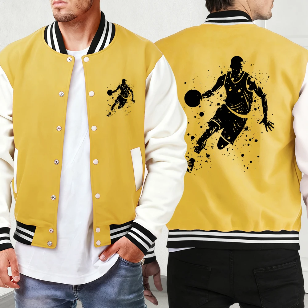 

Баскетбольная спортивная одежда на пуговицах с принтом для мальчиков, уличная классическая куртка унисекс, осенняя бейсбольная форма с карманами, свободная модная мужская одежда