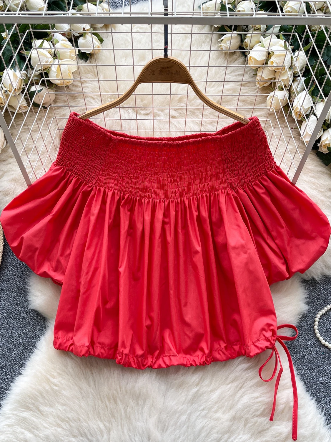 Damen Sweet ort Sve irt Design Sense One Oulder Lantern Sve Dstring Loose Slimming Gentle Top Korean Sle