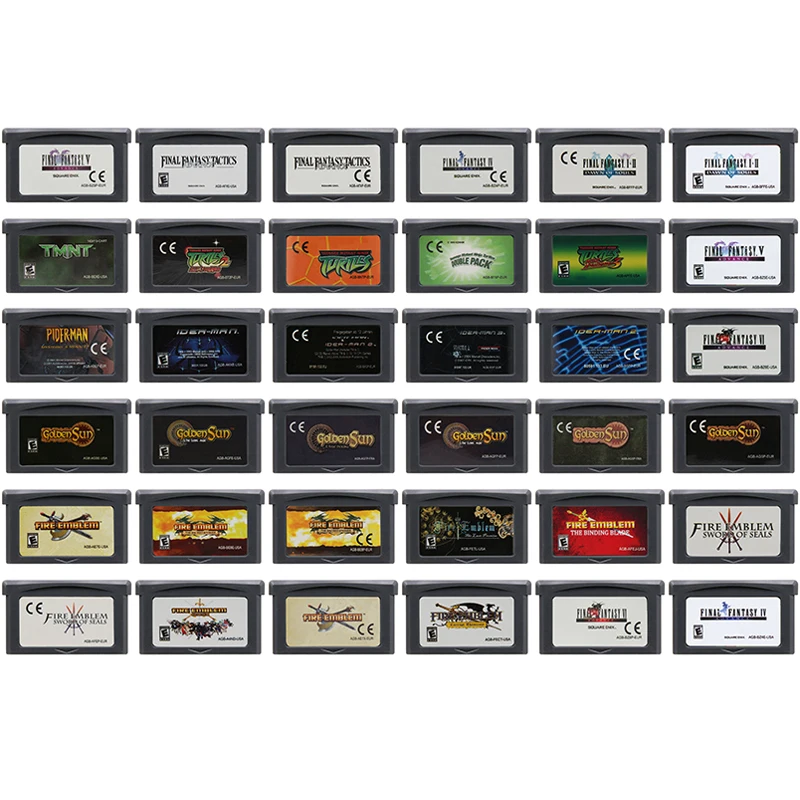 Cartucho de videojuegos GBA de 32 bits, tarjeta de consola de juegos, emblema de fuego Final Ffantasy, Golden Sun, Sspider Man, Tturtles Ninja, regalo para fanáticos