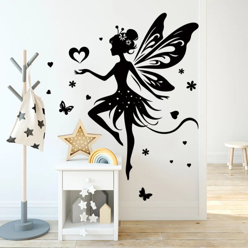 

Cartoon Butterfly Fairy Silhouette Wall Sticker Dormitory Children's Room Decorative Wall Sticker Self-Adhesive Removable