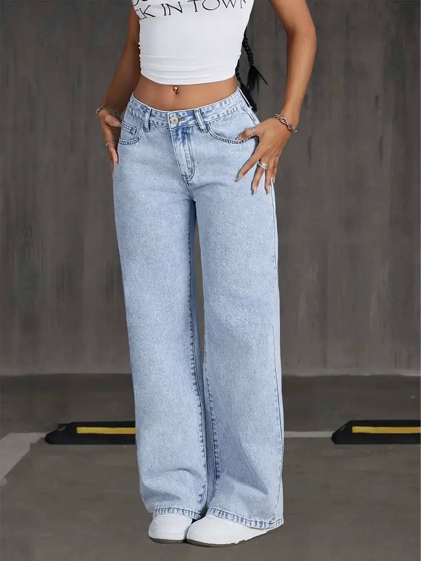 جينز نسائي Y2k جينز عالي الخصر ريترو واسع الساق 2025 خريف جديد مستقيم فضفاض مناسب بنطلون مريح قابل للتمدد للتخسيس