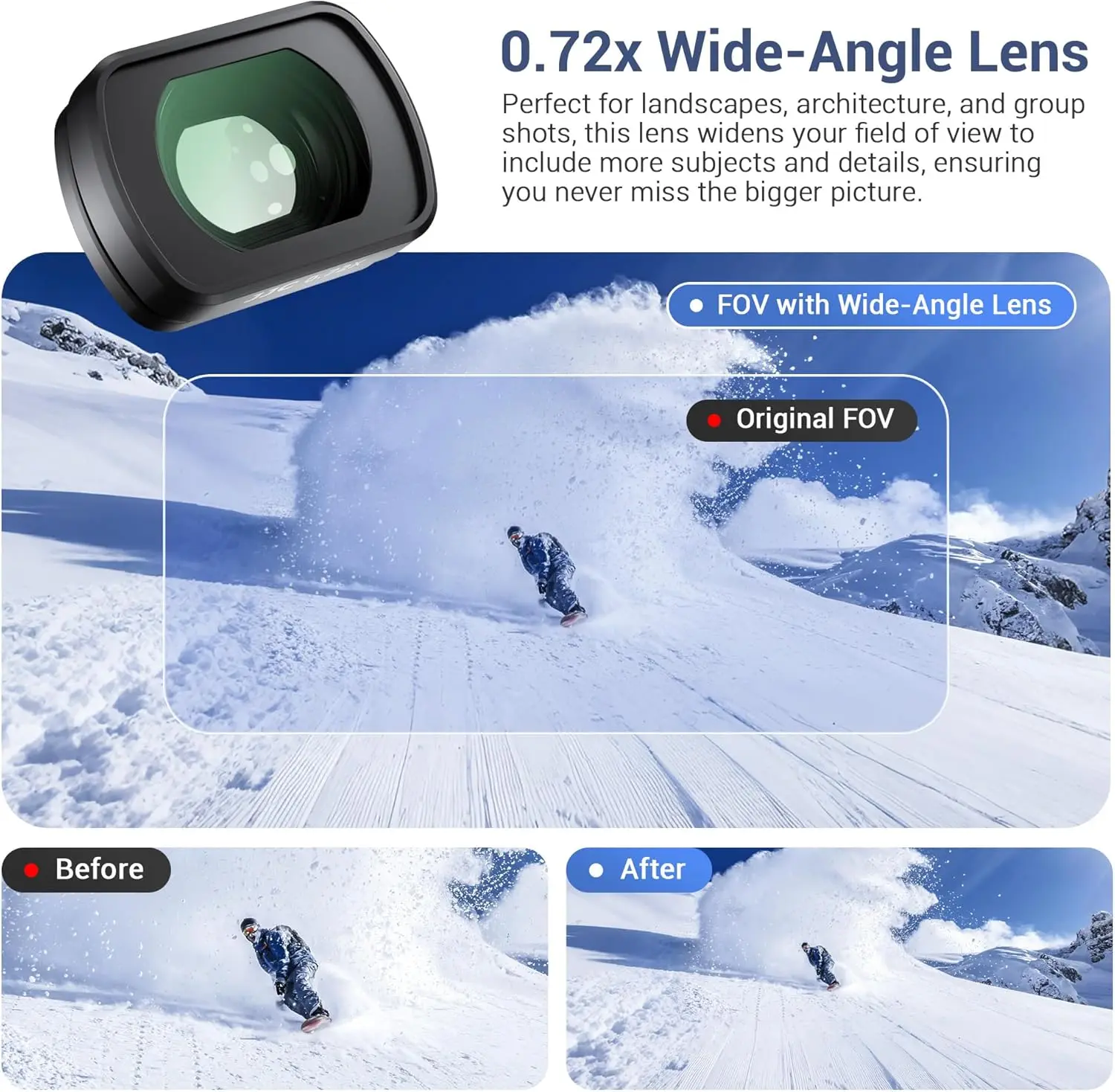 For DJI Osmo Pocket 3/4 Magnetic 2x maginifier lens/112° Wide Angle Lens/10x Macro Lens Optical Glass Filter Photography