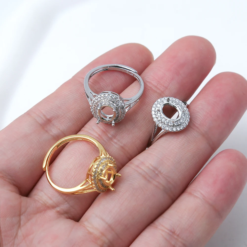 Cubic Zirconia 4 Claw Prong Ring Setting Brass Adjustable Oval 6x8mm Blank Ring Bases Settings Components for DIY Jewelry Making
