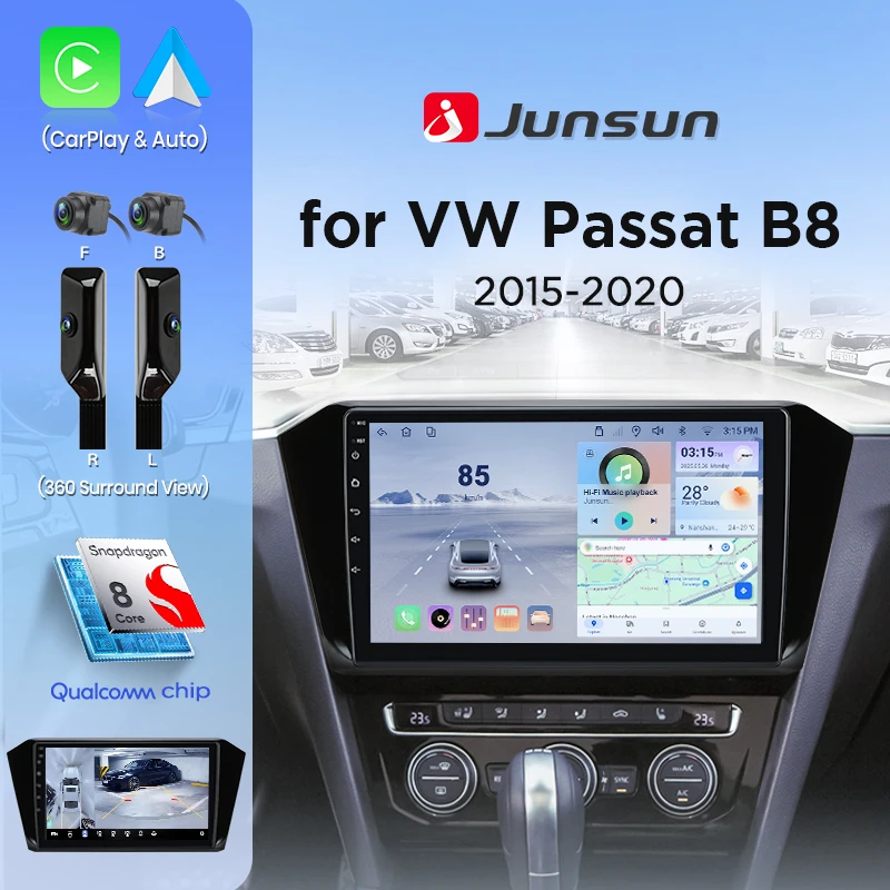 Junsun Autoradio für Volkswagen Passat B8 2015-2020 Android Wireless CarPlay Auto Intelligentes System AI Sprachsteuerung 4G LTE GPS DSP SWC RDS WiFi BT Navi IPS Touchscreen Autoradio Videoplayer