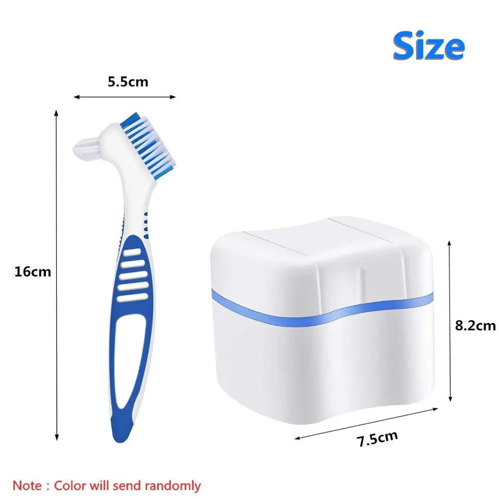 Portable Double-layer Storage Box Denture Box Bath Dentures Container with Basket Denture Case Cleaner Brush