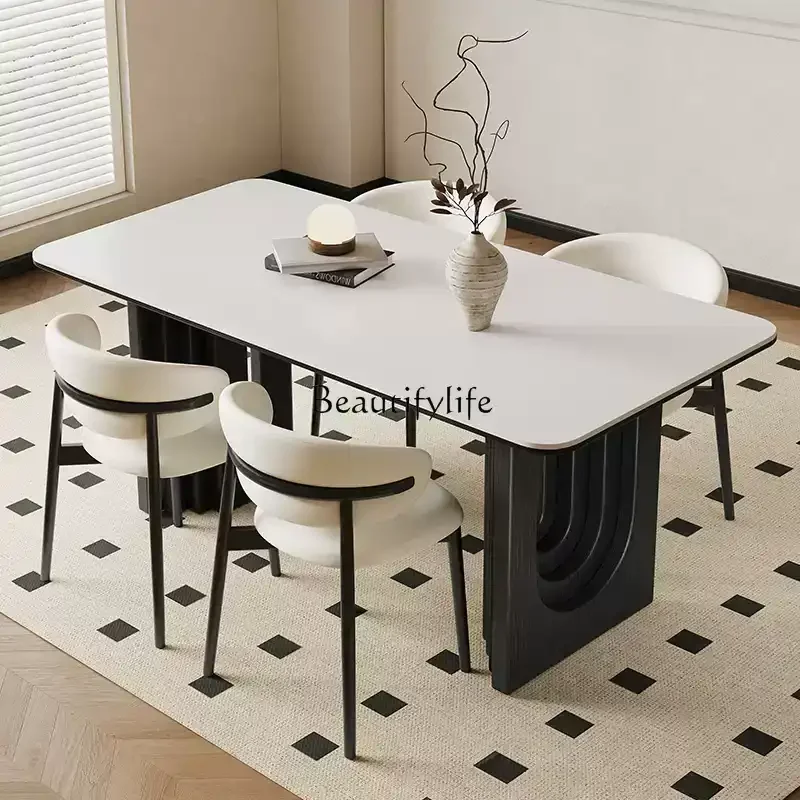 Medieval rock slab solid wood dining table new American French black retro restaurant small apartment household