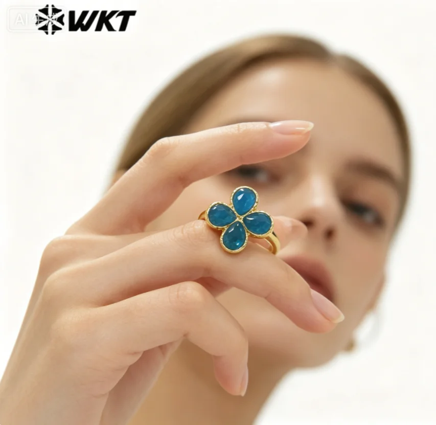 

WT-R601 Creative Handmake Suitable Gemstone US7 Ring With 18K Real Gold Plated For Women Aesthetic Jewelry Gift