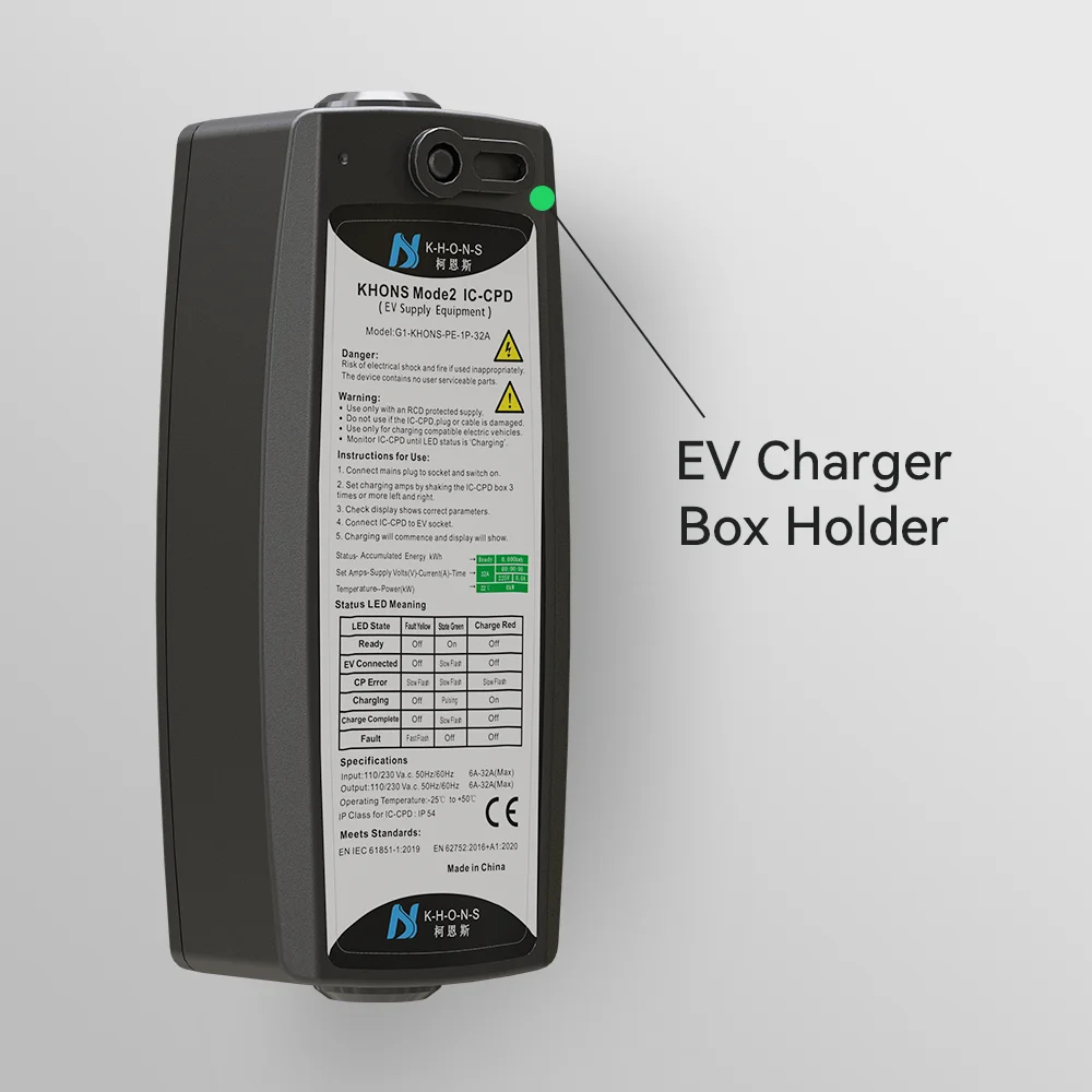 Khons 11KW 16A EV Portable Charger Type2 EVSE Charging Box Three Phase Electric Car Charger 5m Cable