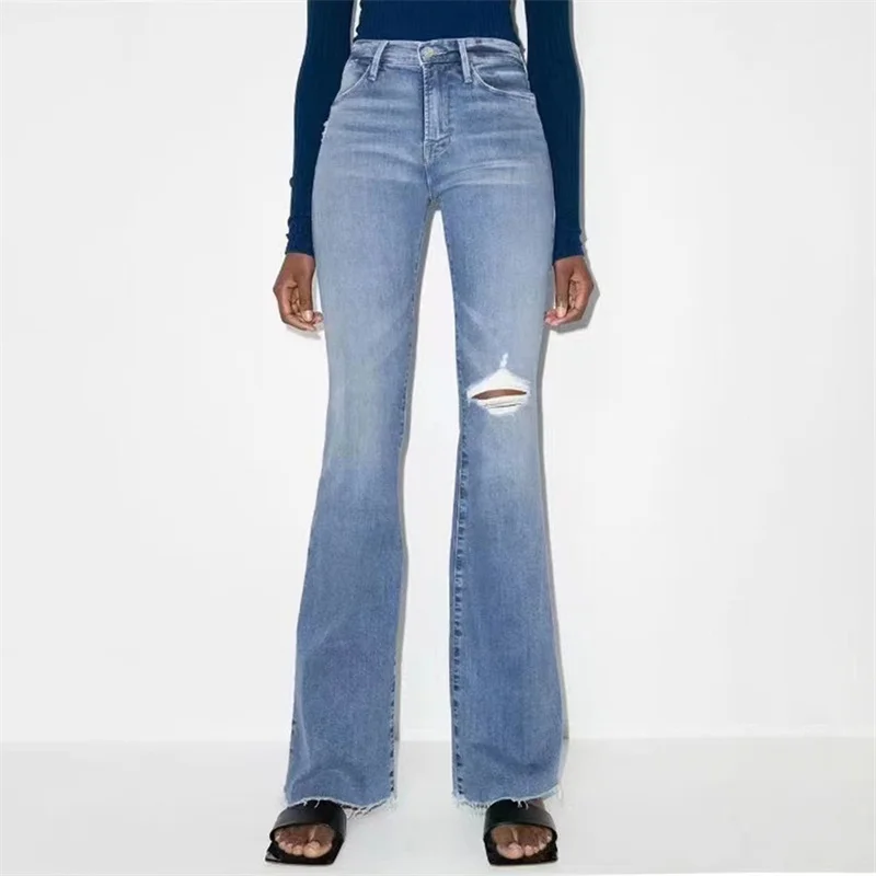 

Women's jeans New high waisted slim fit women's straight leg pants for summer 2025 Retro pure cotton bell bottom pants trousers