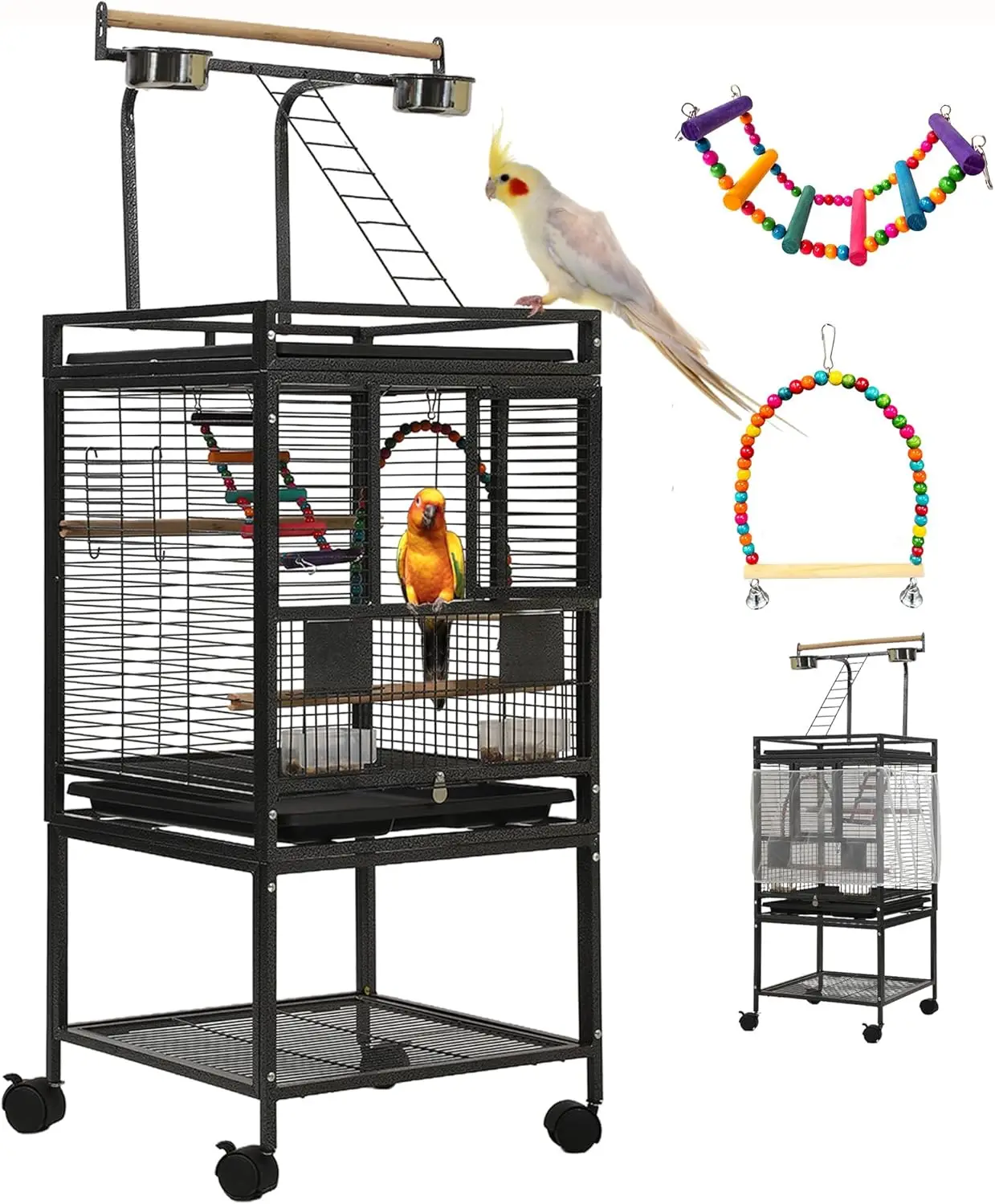 

Клетка для птиц 51 дюйм с подставкой, клетка для волнистых попугаев, клетка для попугаев с игрушками, аксессуары для клеток для неразлучников, корелл, конури.