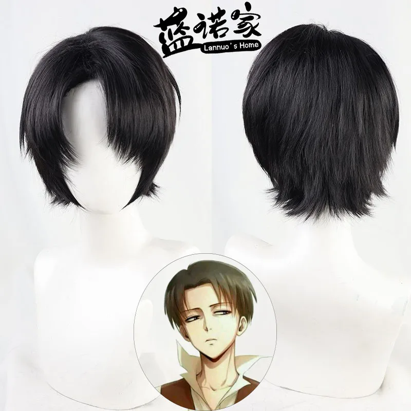 Perruque de Cosplay synthétique Levi Ackerman Cos, accessoires de fête de carnaval d'halloween, cheveux en Fiber résistante à la chaleur + bonnet de perruque