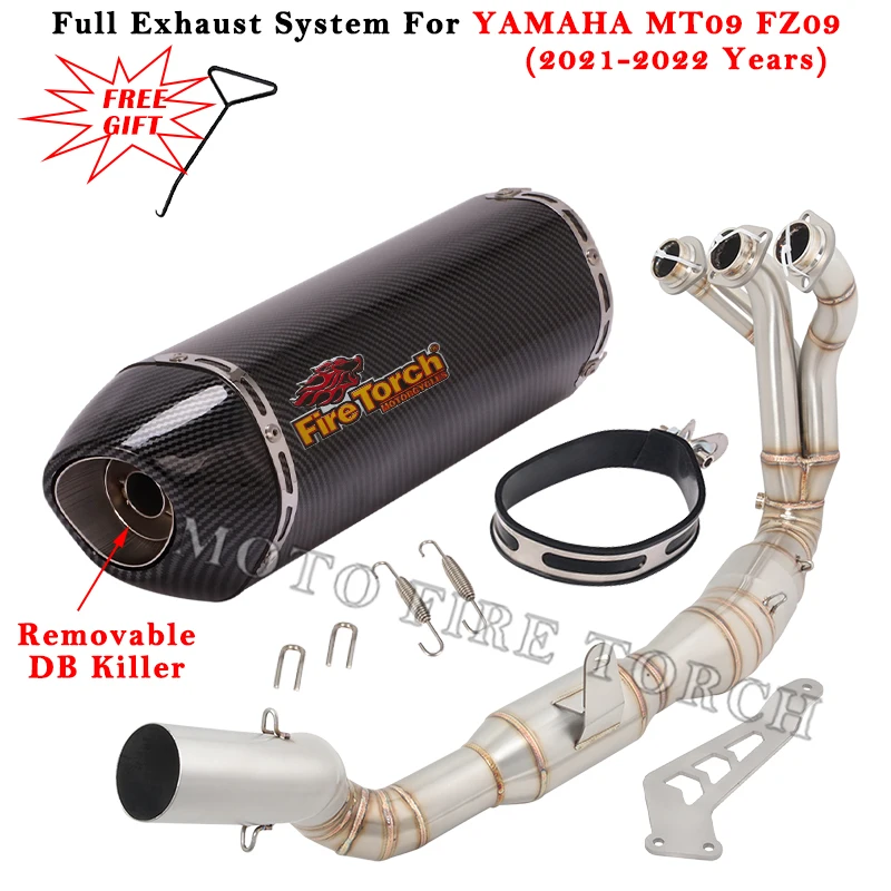 Silencieux d'échappement complet modifié en Fiber de carbone avec tube de liaison catalyseur, pour moto YAMAHA MT09, MT 09, FZ09, 2021, 2022