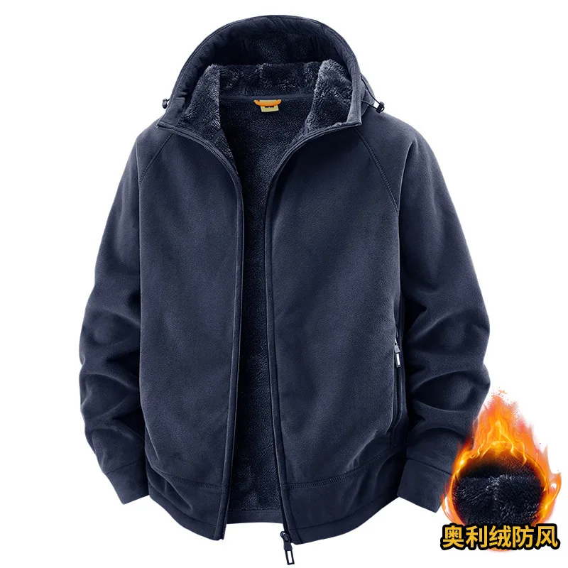 Warme herenjas, sportief sweatshirt met capuchon, jas van Oligon-stof, hoogwaardig ontwerp, warme jas met modieuze capuchon 2025, nieuw