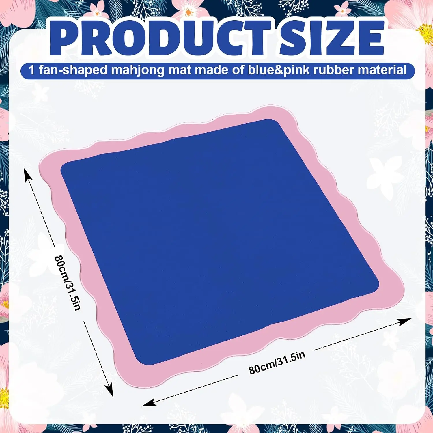 31.5 Inch Blue Pink Scalloped Mahjong Mat with Carrying Bag Non-Slip Game Table Cover for Mahjong Poker Card Tile Games