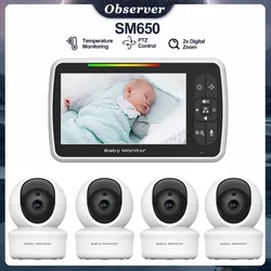 5 Inch Video Baby Monitor with Camera 360° Remote Control Pan-Tilt 2X Zoom Nanny Cam Mother Kids Surveillance Baby Items SM650