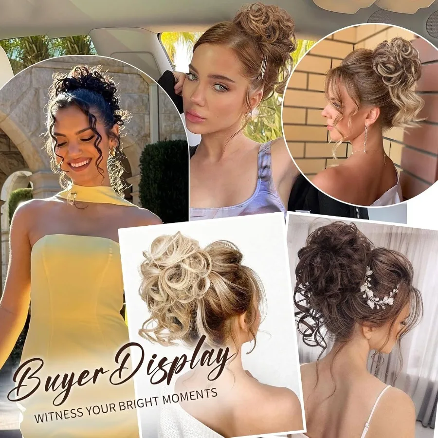 2 قطعة قطع الشعر العقدة الاصطناعية للنساء فوضوي كعكة الشعر التمديد مع تصميم Scrunchie Tousled أوبدو نمط ذيل حصان هيربيسي #4