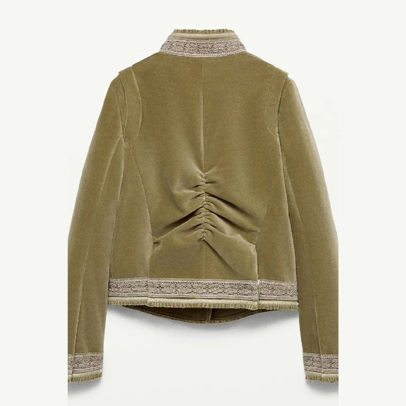 سترة جيب رقعة كلاسيكية من الدانتيل أنيقة عصرية للمصممين الرجعية ملابس خارجية نسائية للخريف بوهو ملابس خروج دافئة #6