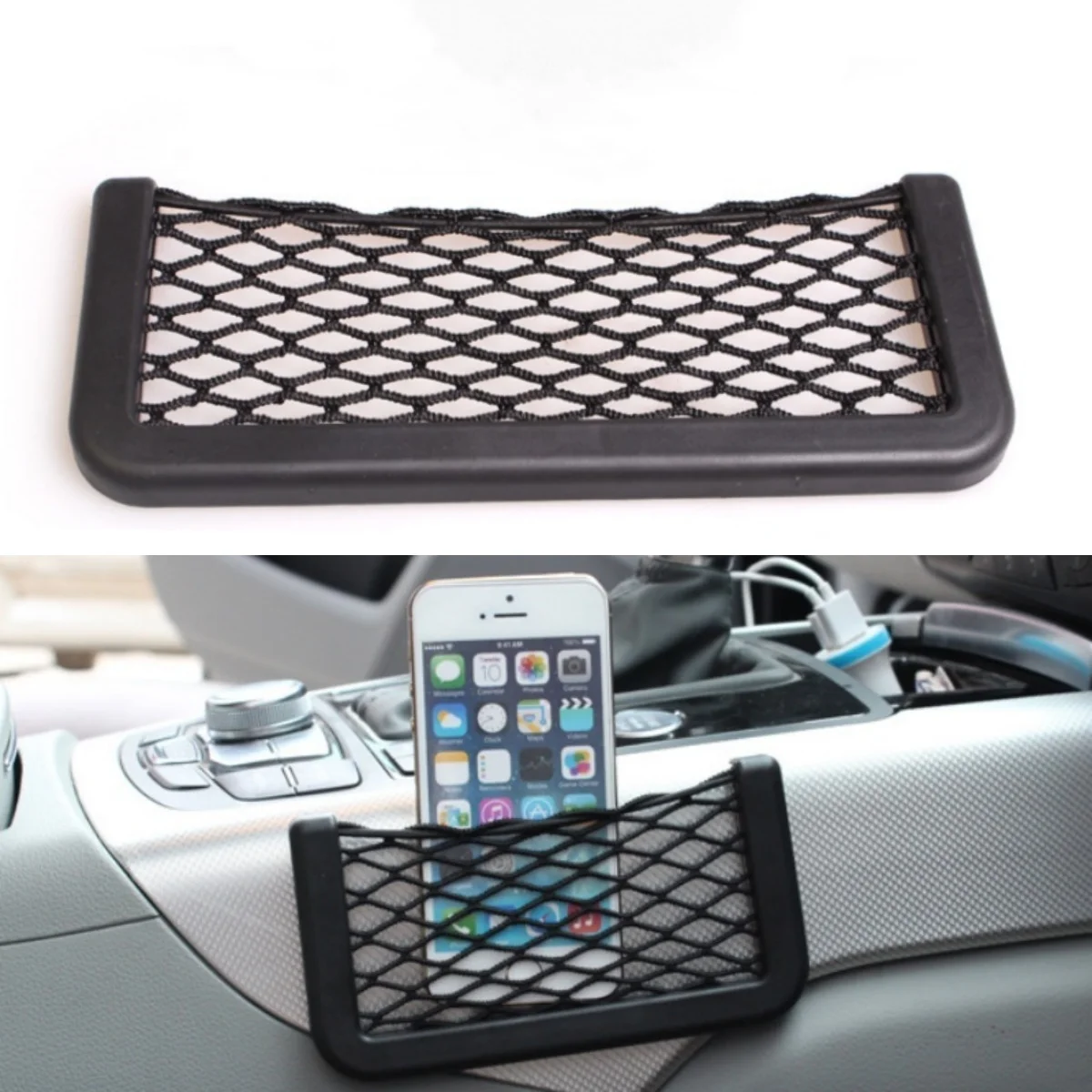 

Car Organizer Storage Bag Auto Paste Net Pocket Phone Holder Accessories 20*8CM Universal Car-Styling