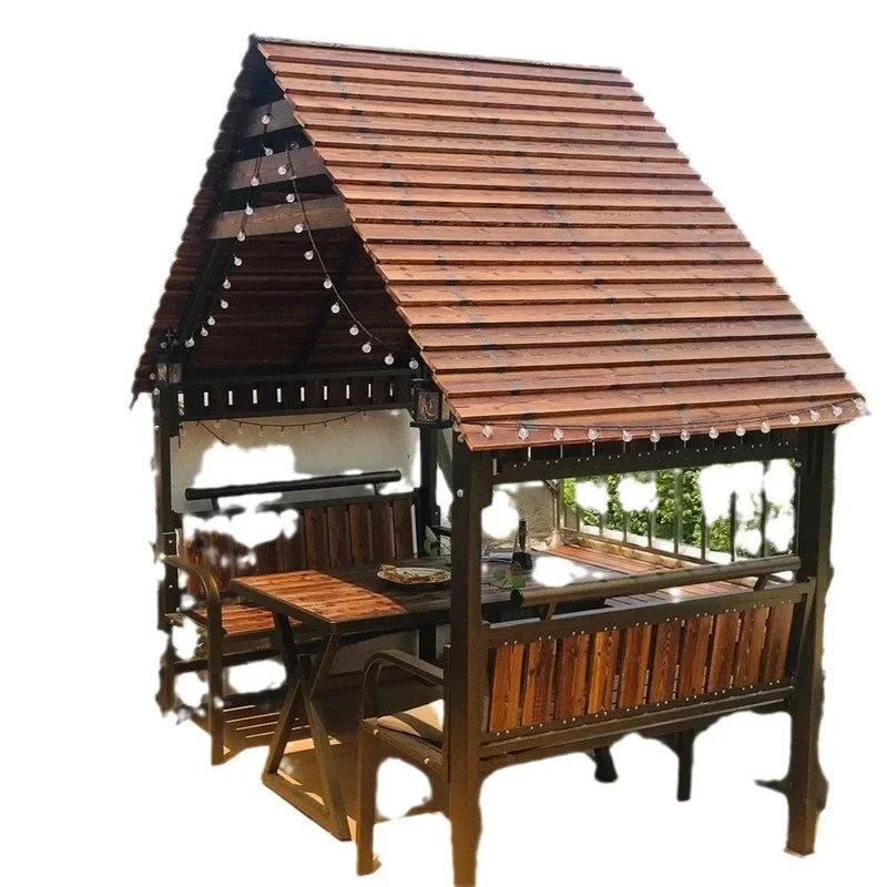 

Outdoor landscape pavilion, outdoor courtyard waterproof, hexagonal solid wood carbonized four corners
