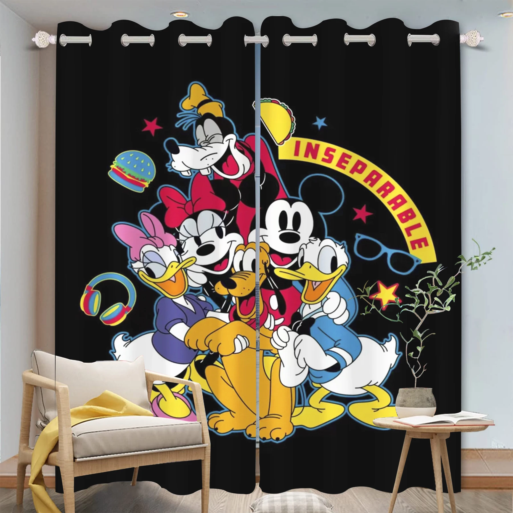 Mickey Mouse Disney Minnie Home Cartoon Curtain  Cute Printing Curtains Living Room Bedroom Heat and Sun Protection