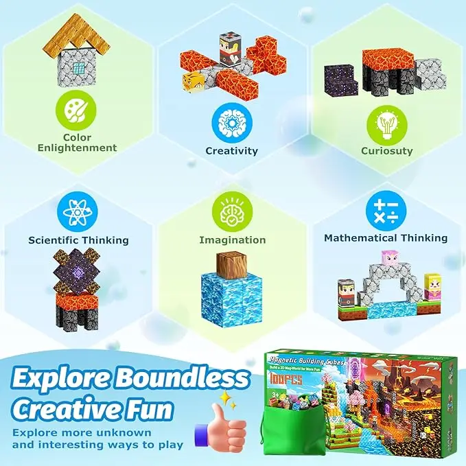 磁気ビルディングブロック マインワールド マグネットキューブセット 男の子 女の子 子供 3歳以上 DIYモデル 子供 STEM感覚玩具 誕生日プレゼント