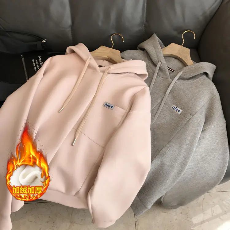 

Hooded Hoodies Oversized Woman Long Sleeve Christmas Zip Zipped Women'S Lettering Half Rabbit Ear Wool Hood Leopard Plush Y2K