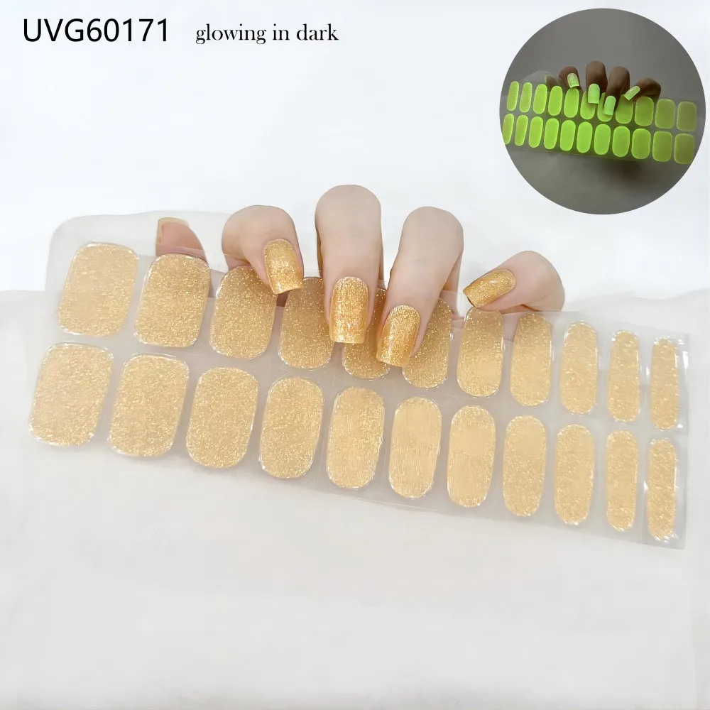 Autocollants pour ongles en gel semi-durcissant UV, longue durée, couverture complète, feuille scintillante, décorations pour nail art, Halloween, 22 bandes