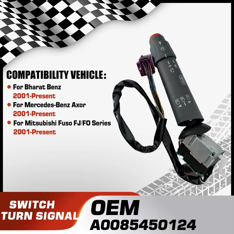 

Turn Signal Headlight Combination Switch For Bharat Benz Mercedes-Benz Axor Mitsubishi Fuso FJ/FO Series A0085450124 0085450124