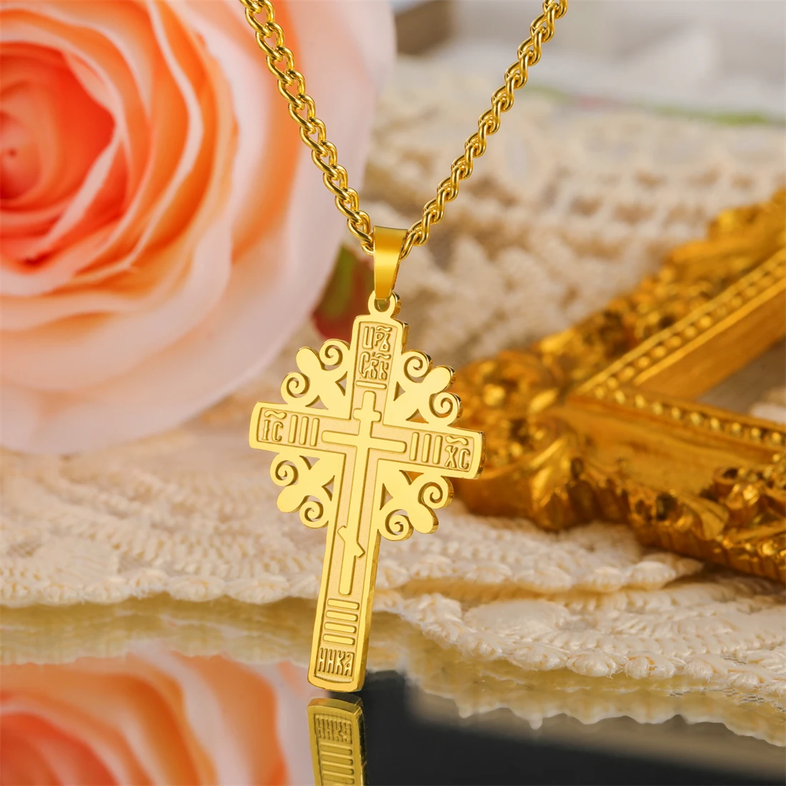 EUEAVAN Christian Cross Pendant Necklace Stainless Steel Gold Silver Color Jesus Prayer Necklaces Religious Amulet Jewelry