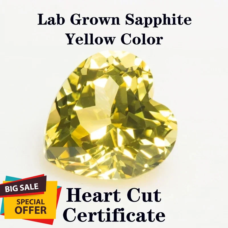 

Выращенный в лаборатории сапфир желтого цвета подвески в форме сердца расширенные ювелирные изделия DIY кольцо ожерелье серьги материалы на выбор сертификат