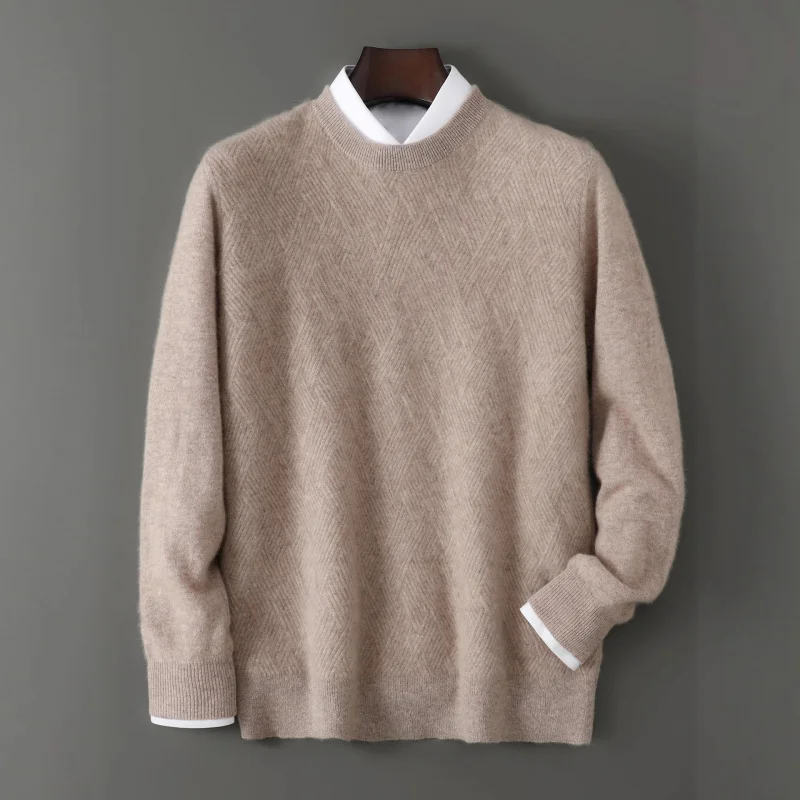 Осень-зима, новый мужской шерстяной свитер с круглым вырезом, свободный толстый свитер из натуральной шерсти, повседневная деловая шерстяная трикотажная базовая рубашка
