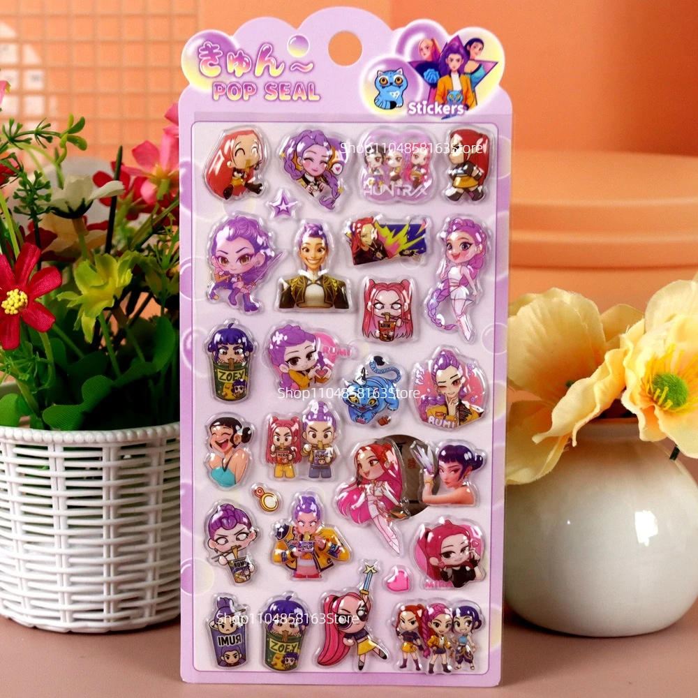 4 szt. Urocze naklejki 3D z motywem Demon Hunter, kreskówkowe, kpop, kawaii, anime, naklejki bąbelkowe, naklejki na bagaż, telefon, notatnik, nagroda, zabawka, prezent